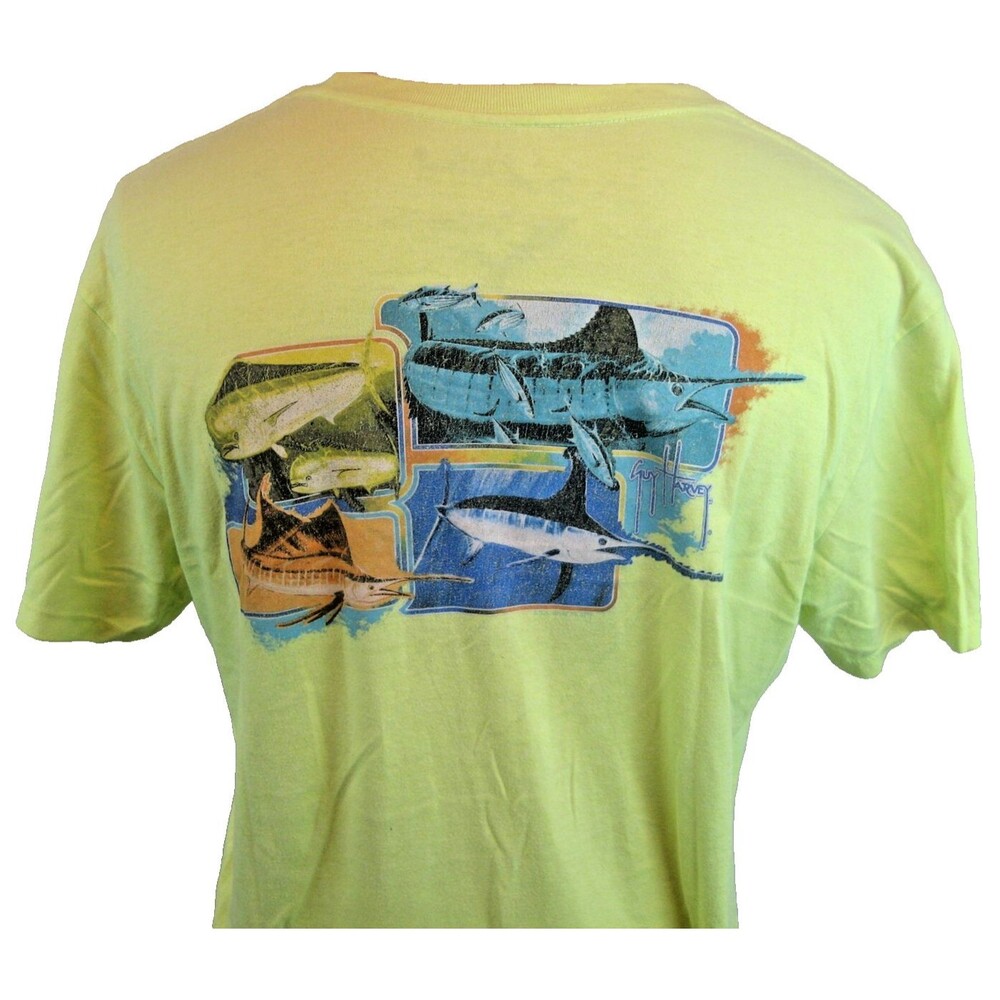 Mens Guy Harvey Neon SS Crew Neck Cotton Blend T-Shirt w Graphics sz Lg